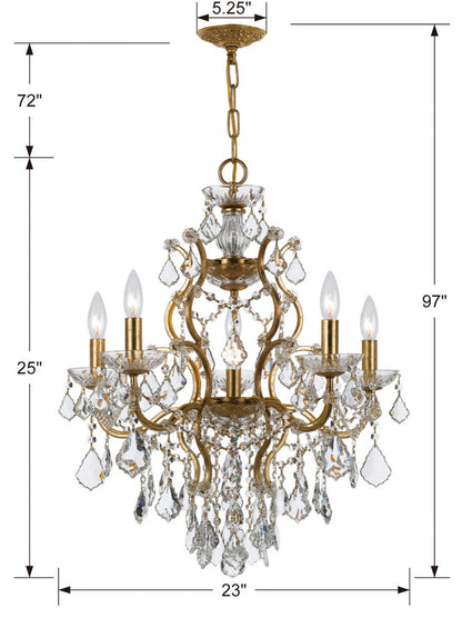 Filmore 6 Light Chandelier, Antique Gold, Clear Swarovski StrassBy Crystorama Lighting