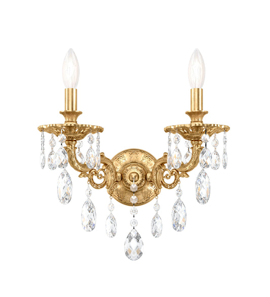 Schonbek 5642-22S, 2 Light Crystal Sconce In Heirloom GoldBy Schonbek