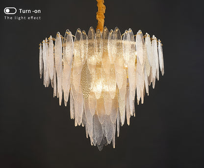 Altavilla Irpina | Round Gold Frosted/Smoke Gray/Blue Crystal Chandelier, Gold, Dia31.5"By Miron Demid LLC