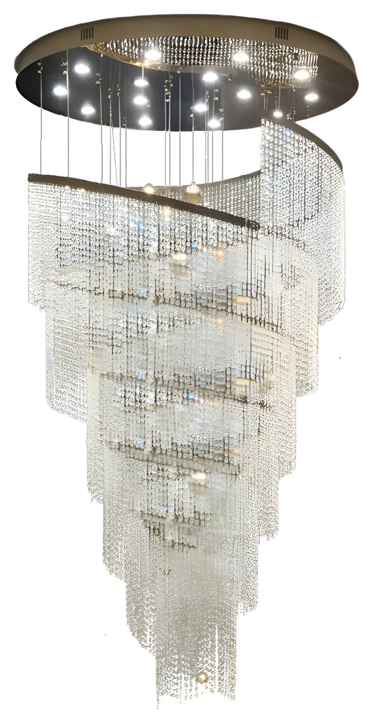 Falicon | Golden/Chrome Crystal Circular Spiral Chandelier, Chrome, Dia 39.4xh118.1", Non-Dimmable, Cool LightBy Miron Demid LLC