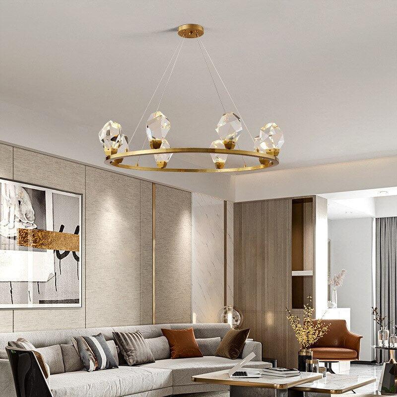 Zagarise | Circle/Linear Diamond Crystal Chandelier for Bedroom, Ring31,5"By Miron Demid LLC