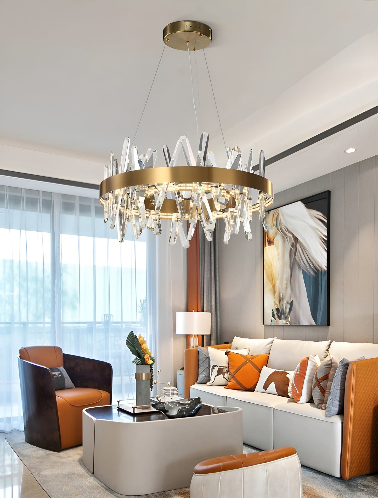 Zaccanopoli | Creative Gold Round Crystal Chandelier for Living Room, 31,5"By Miron Demid LLC