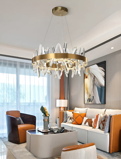Zaccanopoli | Creative Gold Round Crystal Chandelier for Living Room, 31,5"By Miron Demid LLC