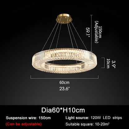 Cadrezzate | Round Luxury Crystal Hanging LED Chandelier, Gold, Dia23.6xh3.9", Warm Light, DimmableBy Miron Demid LLC