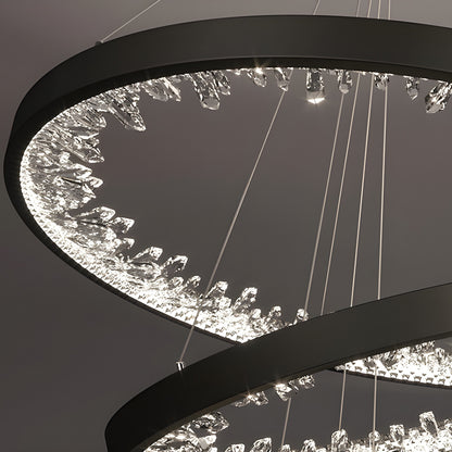 Altidona | Black Rings Modern Crystal Creative Luxury Hanging Led Chandelier, 3 Rings 4 BasesBy Miron Demid LLC
