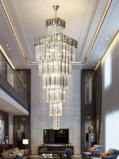 Beuil | High-end Villa Staircase Square Crystal Chandelier, Smoke Gray, H118.1"By Miron Demid LLC