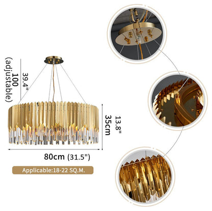 Gent | Drum Gold Crystal Chandelier for Living Room, 31.5"By Miron Demid LLC