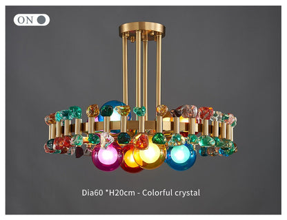Kloten | Modern Drum Colorful Crystal Chandelier for Living Room, Colorful Crystal, 8 Bulbs - Dia23.6"By Miron Demid LLC