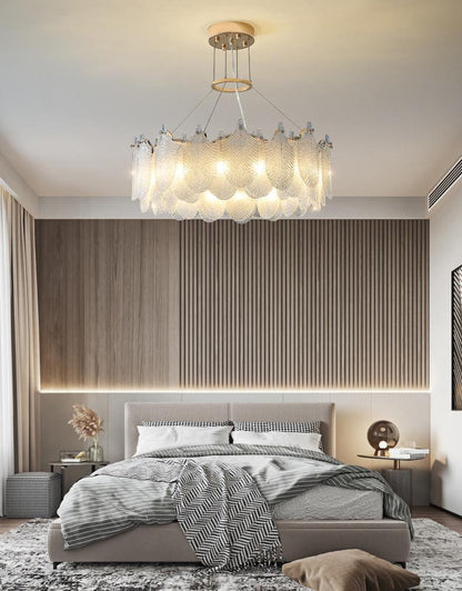 Algua | Round Gold Leaf White Frosted Glass Chandelier for Living Room, Dia31.5"By Miron Demid LLC