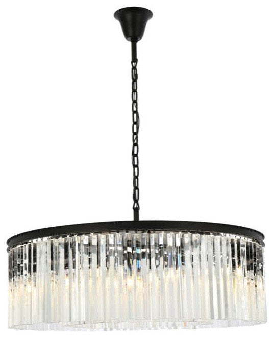 Elegant Lighting 1208G43/RC Sydney 10 Light 44"W Crystal Drum - Matte BlackBy Elegant Furniture & Lighting