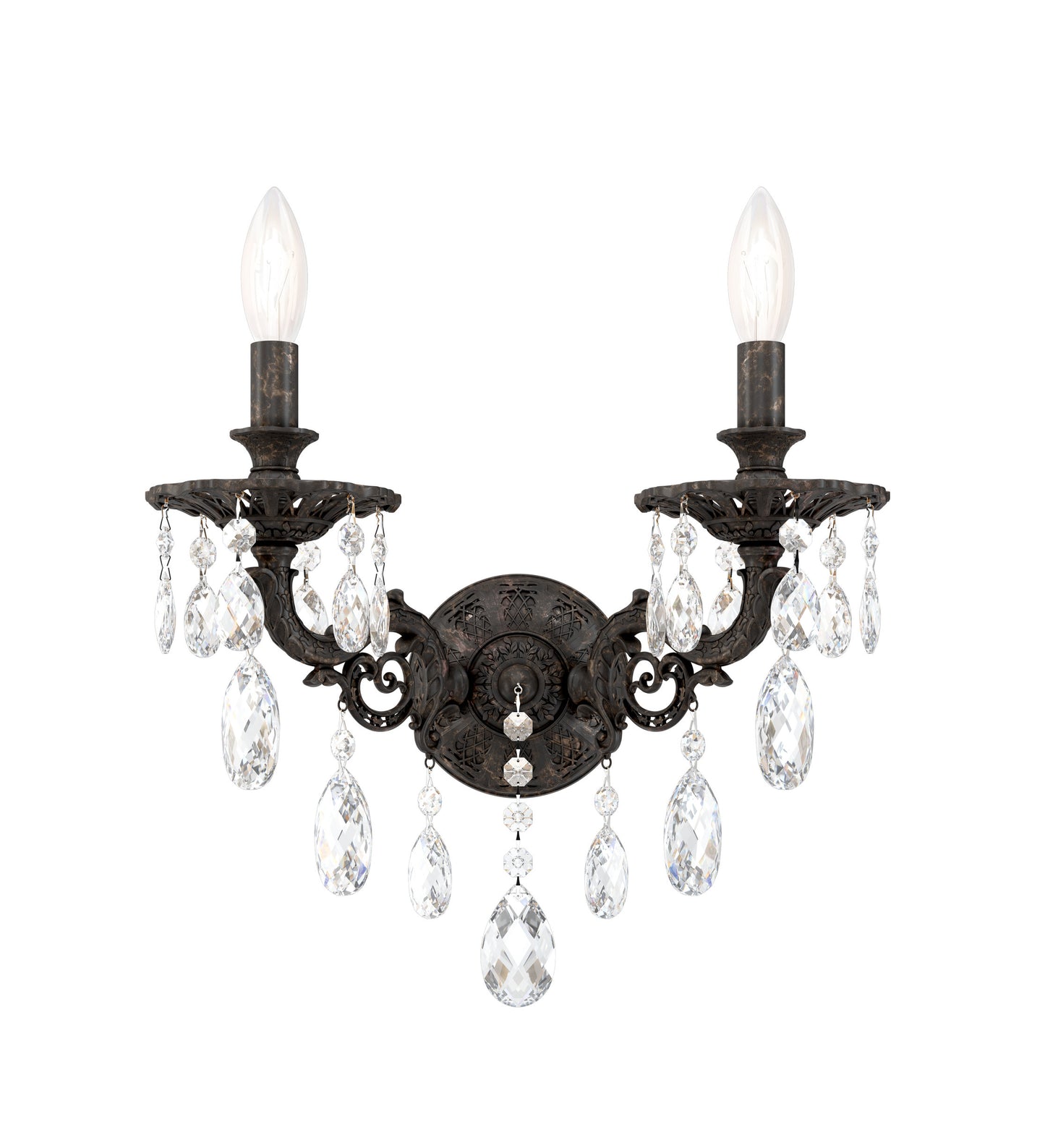 Milano 2 Light Wall Sconce Heirloom Bronze Clear Crystals SwarovskiBy Schonbek