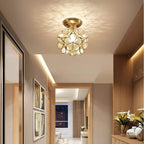 Candelabra Flower Hallway Flush Mount Lighting Copper Glass LED Ceiling Light