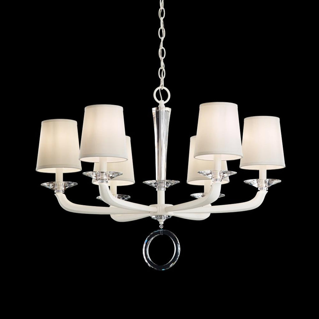 Emilea Chandelier, 6-Light, White, Clear Optic Crystal, Hardback Off White Shade, 30.5"W (MA1006N-06O 1HZWHX)