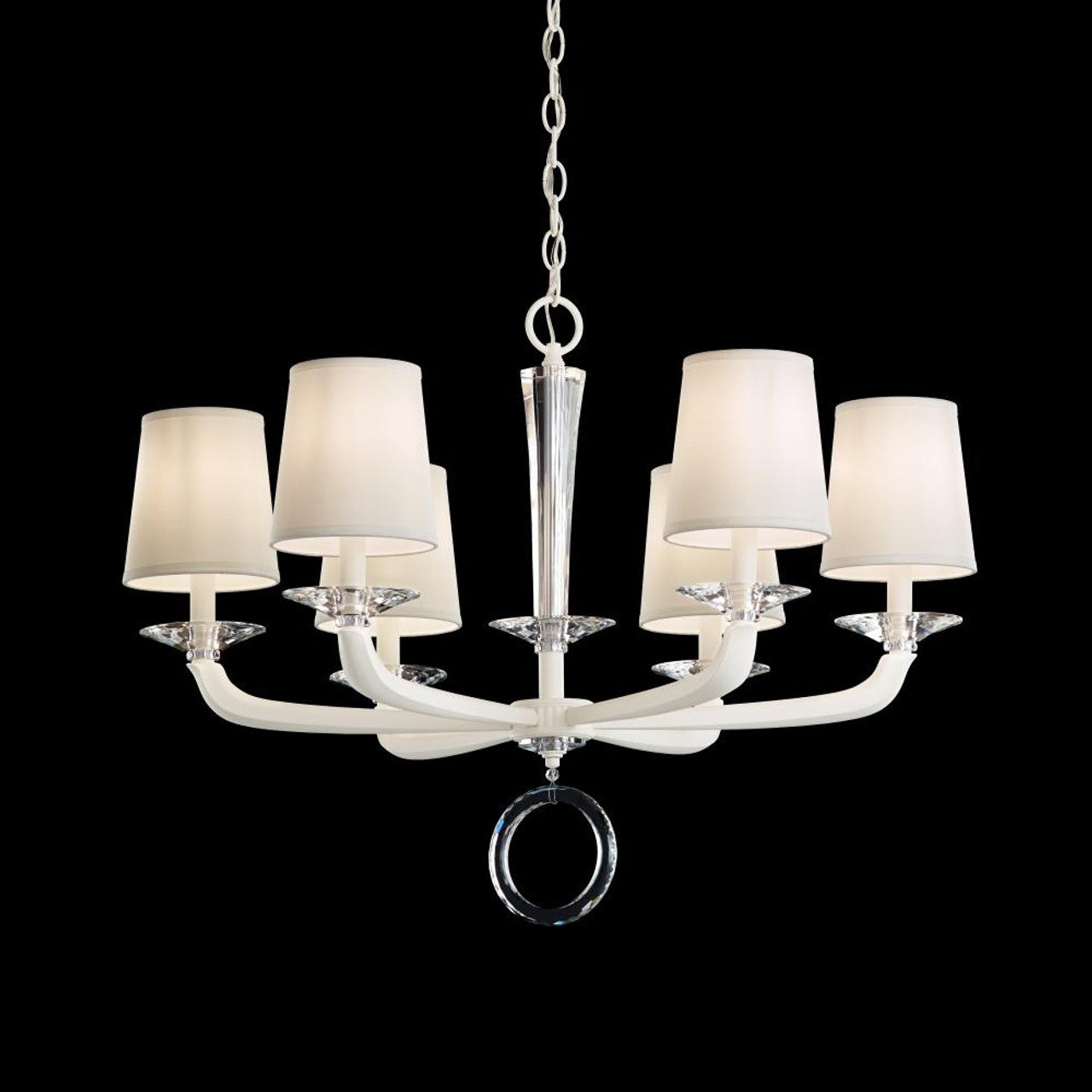 Emilea Chandelier, 6-Light, White, Clear Optic Crystal, Hardback Off White Shade, 30.5"W (MA1006N-06O 1HZWHX)