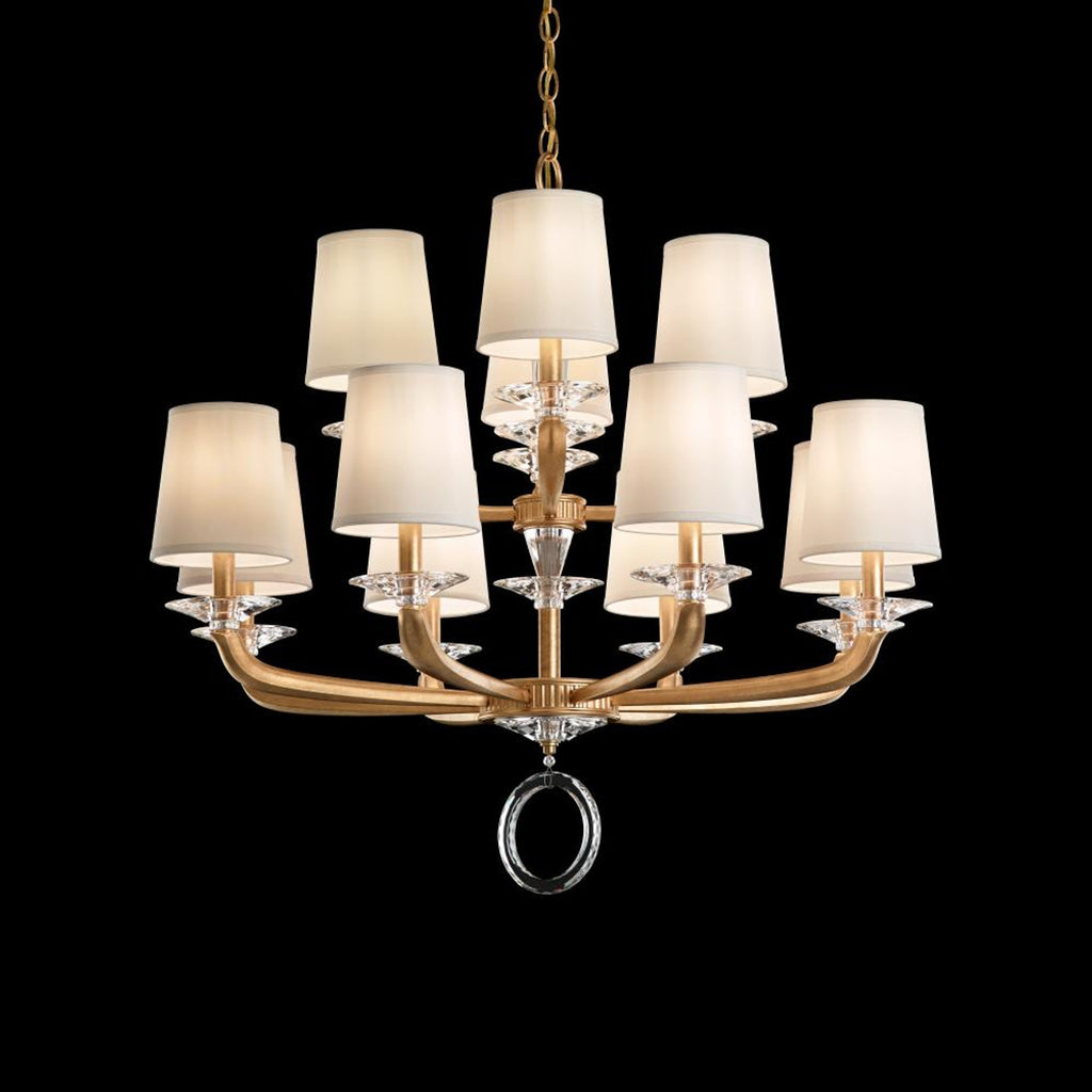 Emilea Chandelier, 12-Light, French Gold, Clear Optic Crystal, Hardback Off White Shade, 33.5"W (MA1012N-26O 1HZWJJ)