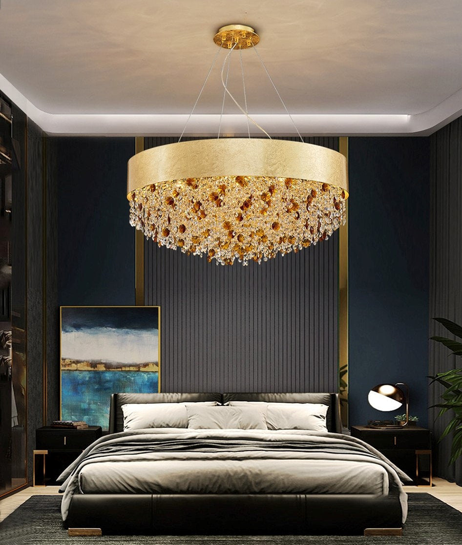 Zeme | Creative Luxury Round Gold Colored Crystal Chandelier, Dia39.4"By Miron Demid LLC