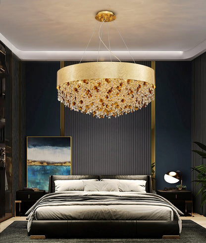 Zeme | Creative Luxury Round Gold Colored Crystal Chandelier, Dia39.4"By Miron Demid LLC