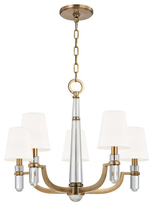 Dayton, Five Light Chandelier, Aged Brass Finish, White Faux Silk ShadeBy Hudson Valley Lighting