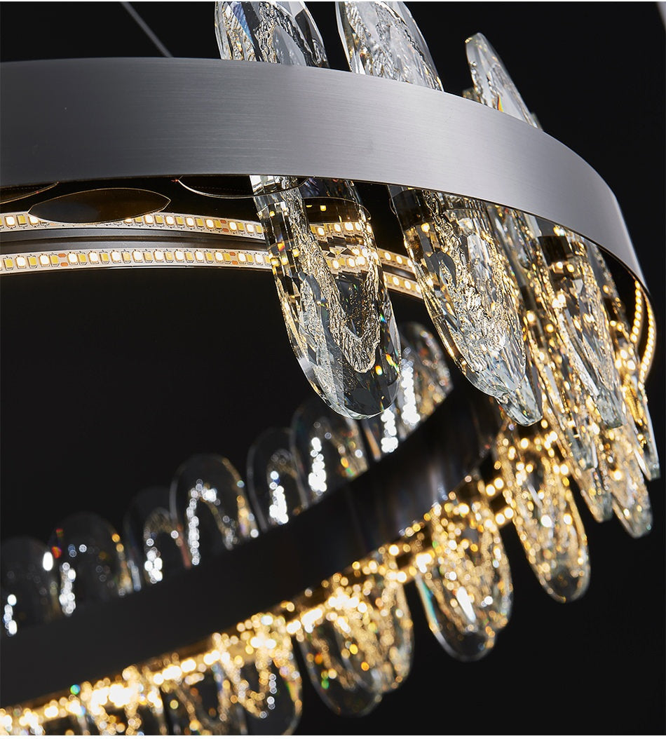 Agna | Creative Rectangle Hanging Crystal LED Chandelier for Living Room, Gold, Large - L47.2" / L120cm, Warm Light, Non-DimmableBy Miron Demid LLC