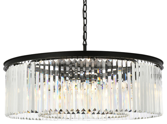 Elegant Lighting 1238G43/RC Sydney 10 Light 44"W Crystal Drum - Matte BlackBy Elegant Furniture & Lighting