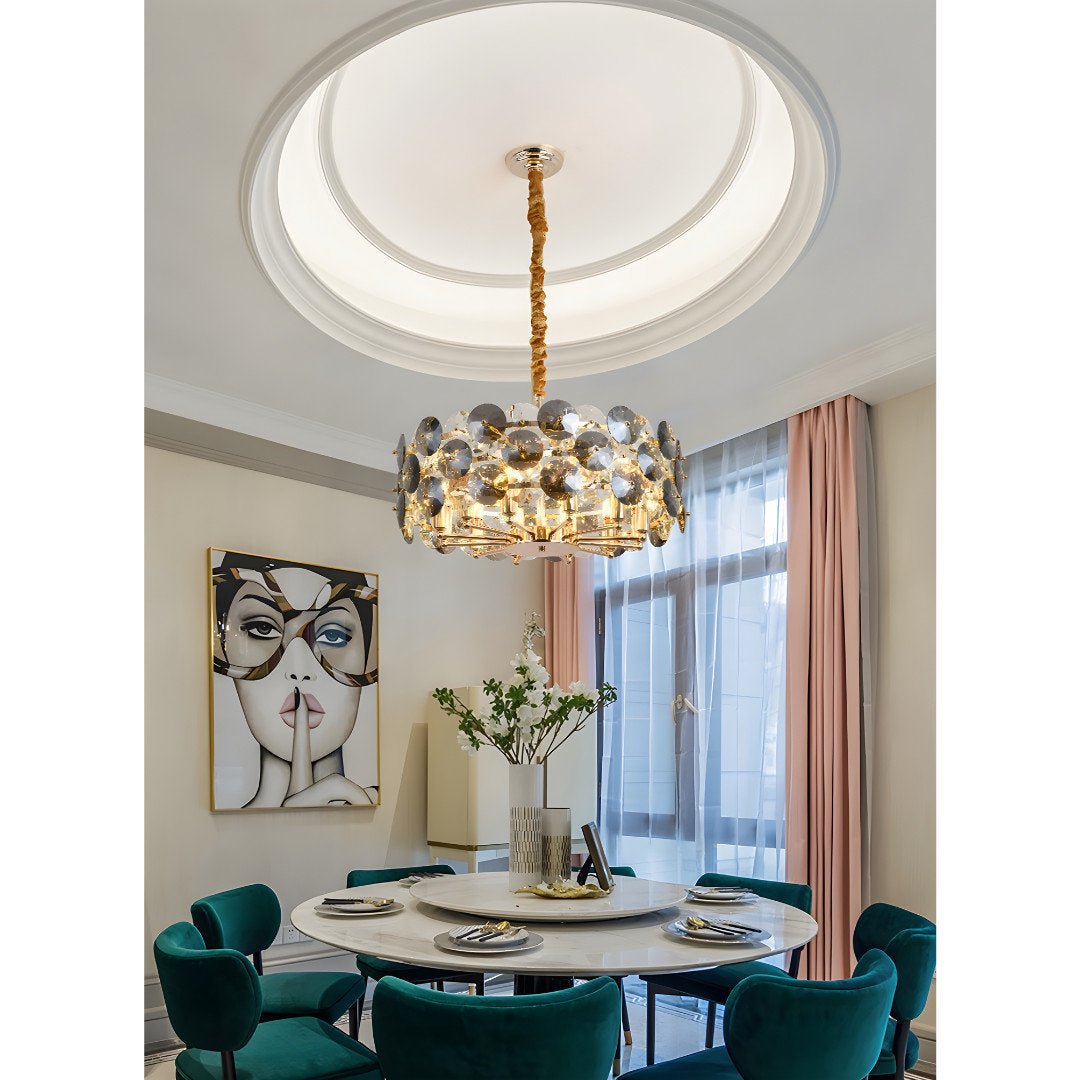 Aalst | Modern Drum Gold Chandelier for Living Room, Medium - Dia23.6xh51" / Dia60xh130cm, Warm LightBy Miron Demid LLC