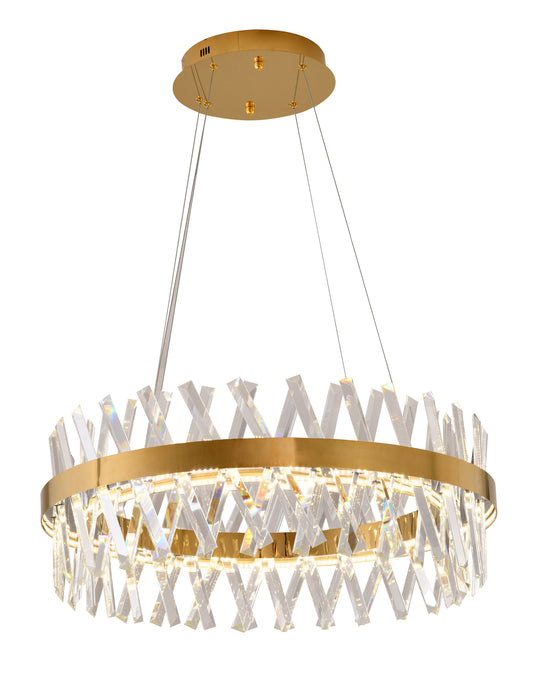 26" Dimmable Gold LED Chandelier With Clear CrystalsBy Design Living