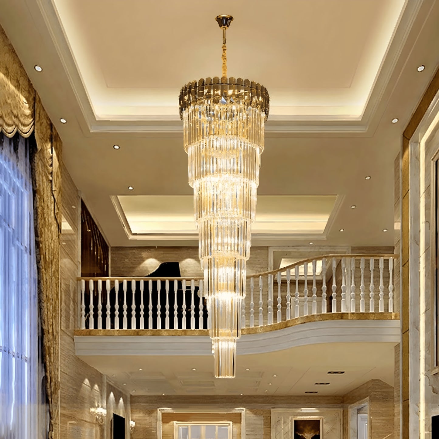 Belvedere | Royal Long Crystal Chandelier For Staircase, Amber Crystal, Dia27.6xh82.7" / Dia70xh210cm, Cool LightBy Miron Demid LLC