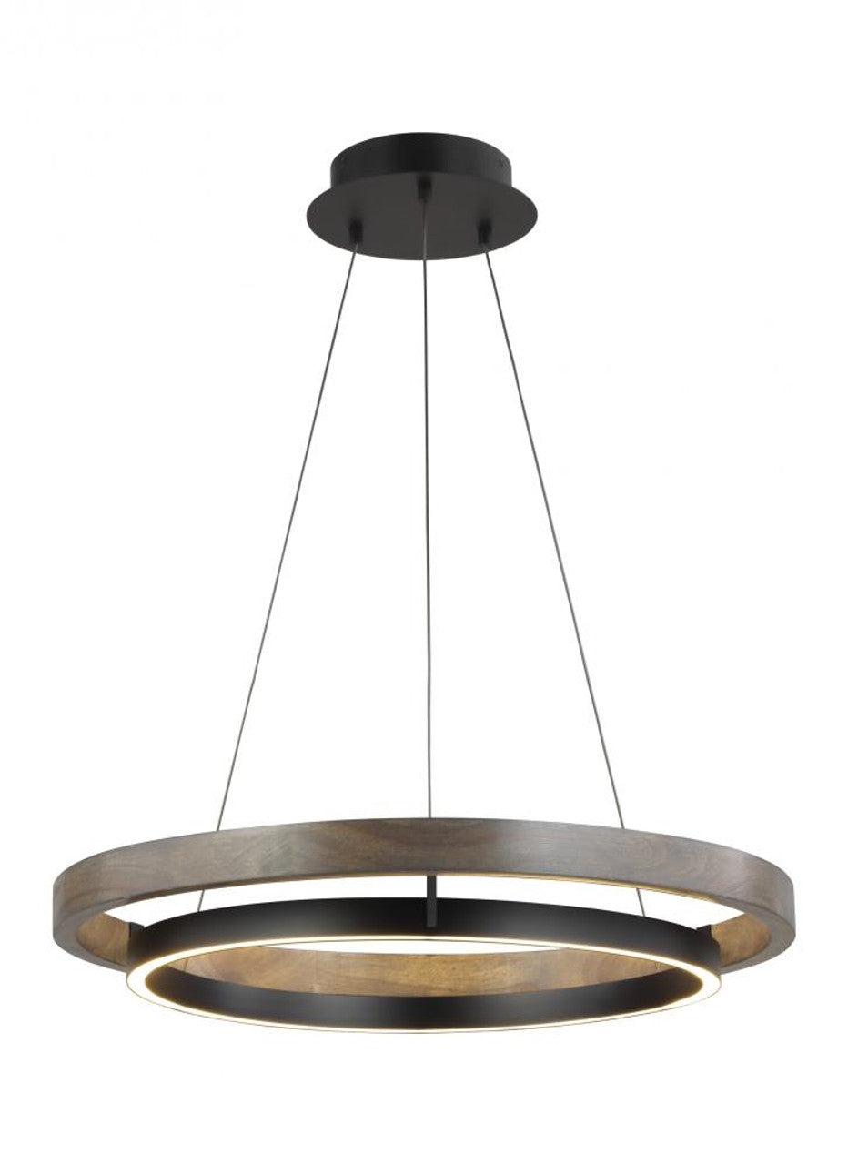 Grace Chandelier, 1-Light, LED, Matte Black/Weathered Oak Wood, 30"W (700GRC30BW-LED930 70P9E3U)