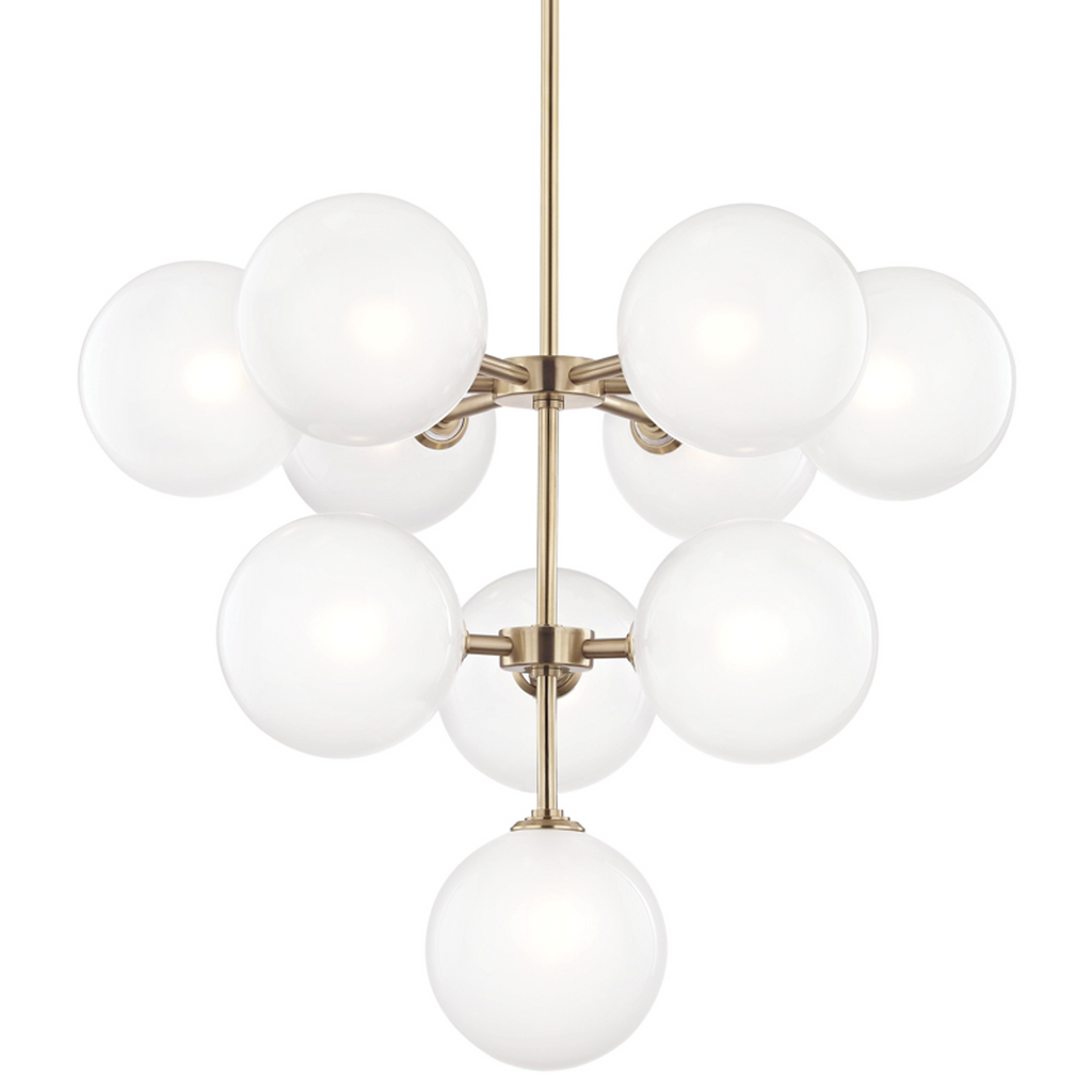 Ashleigh Chandelier, 10-Light, Aged Brass, Clear Outside, Acid Etched Inside Shade, 29.75"W (H122810-AGB 608QAT8)