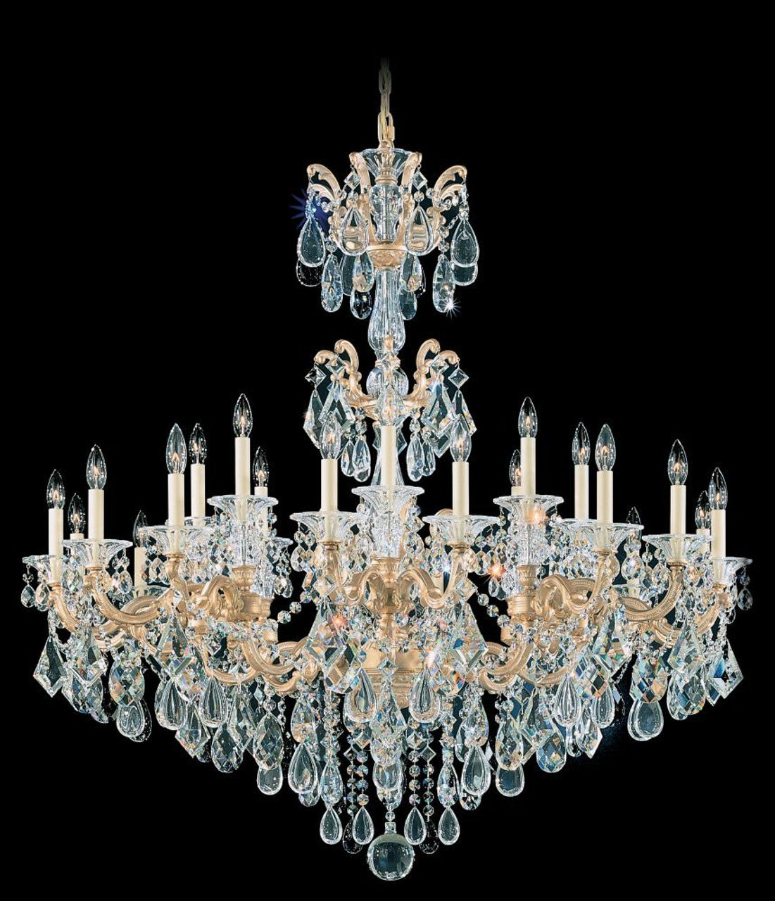 La Scala Chandelier, 24-Light, Parchment Gold, Clear Heritage Crystal, 46"W (5013-27 1P42K)