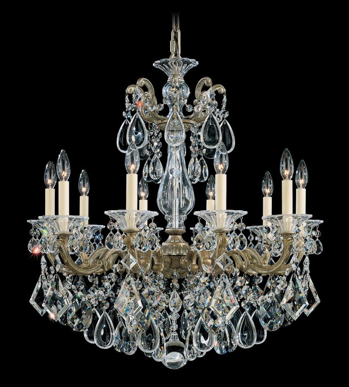 La Scala Chandelier, 10-Light, Parchment Gold, Clear Swarovski Crystal, 28"W (5074-27S AY8MQ)