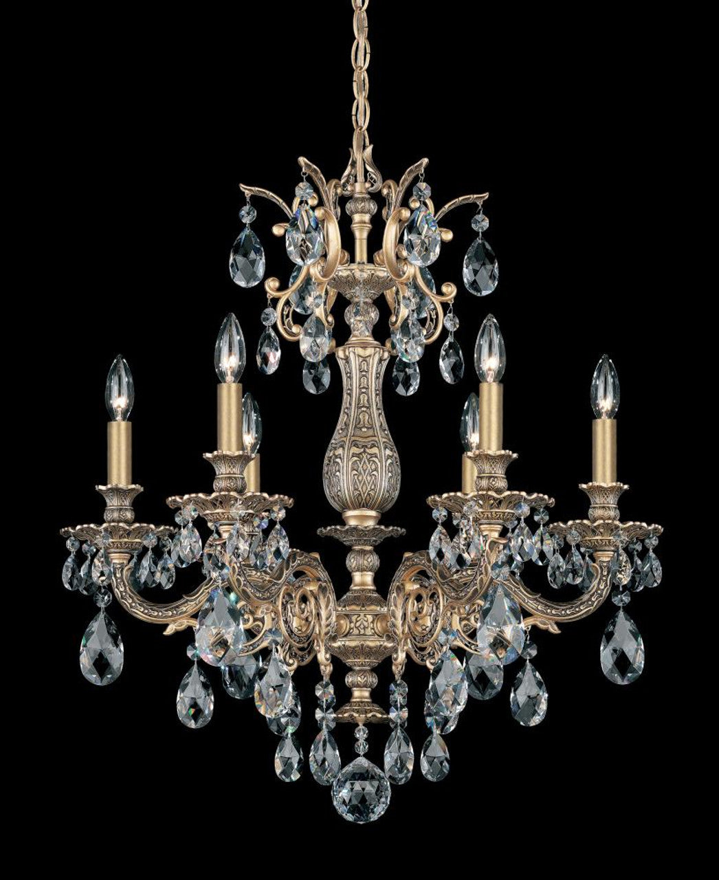 Milano Chandelier, 6-Light, Antique Silver, Clear Swarovski Crystal, 24"W (5676-48S AN0Q9)