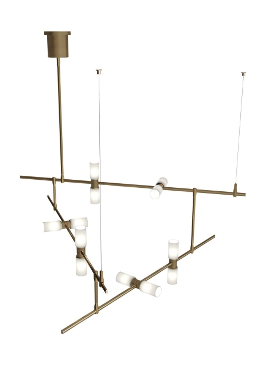 ModernRail Chandelier, 12-Light, 3-Tier, LED, Aged Brass, Frosted Glass, 48"W (700MDCHCRS 70DR3L5)