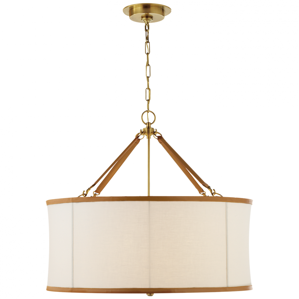 Cody Large Hanging Shade - Polished Nickel with Chocolate Leather