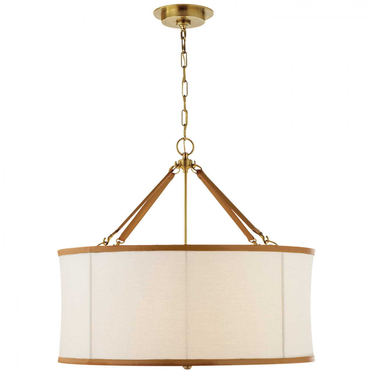 Cody Large Hanging Shade - Natural Brass with Saddle Leather