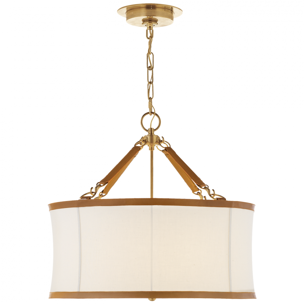 Cody Medium Hanging Shade - Natural Brass with Saddle Leather