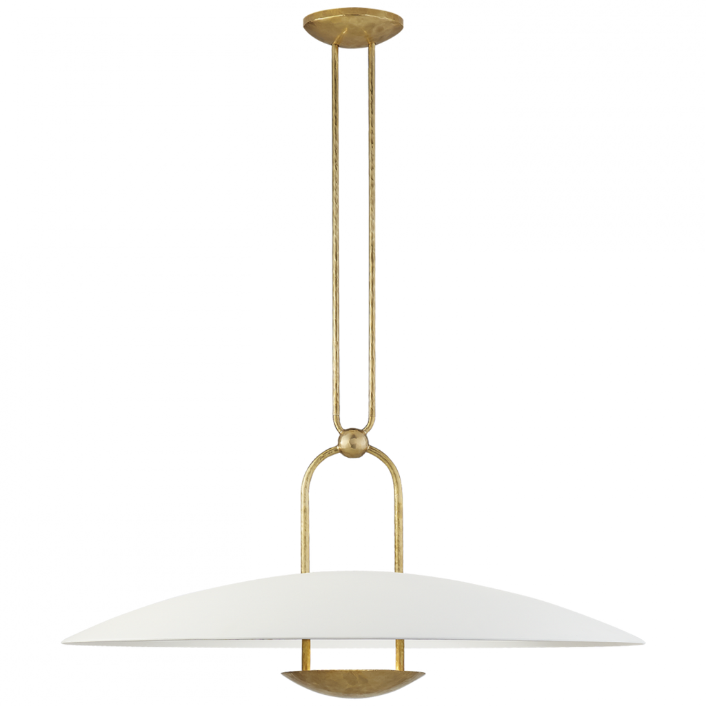 Karlie Large Hanging Shade - Polished Nickel and Chocolate Leather