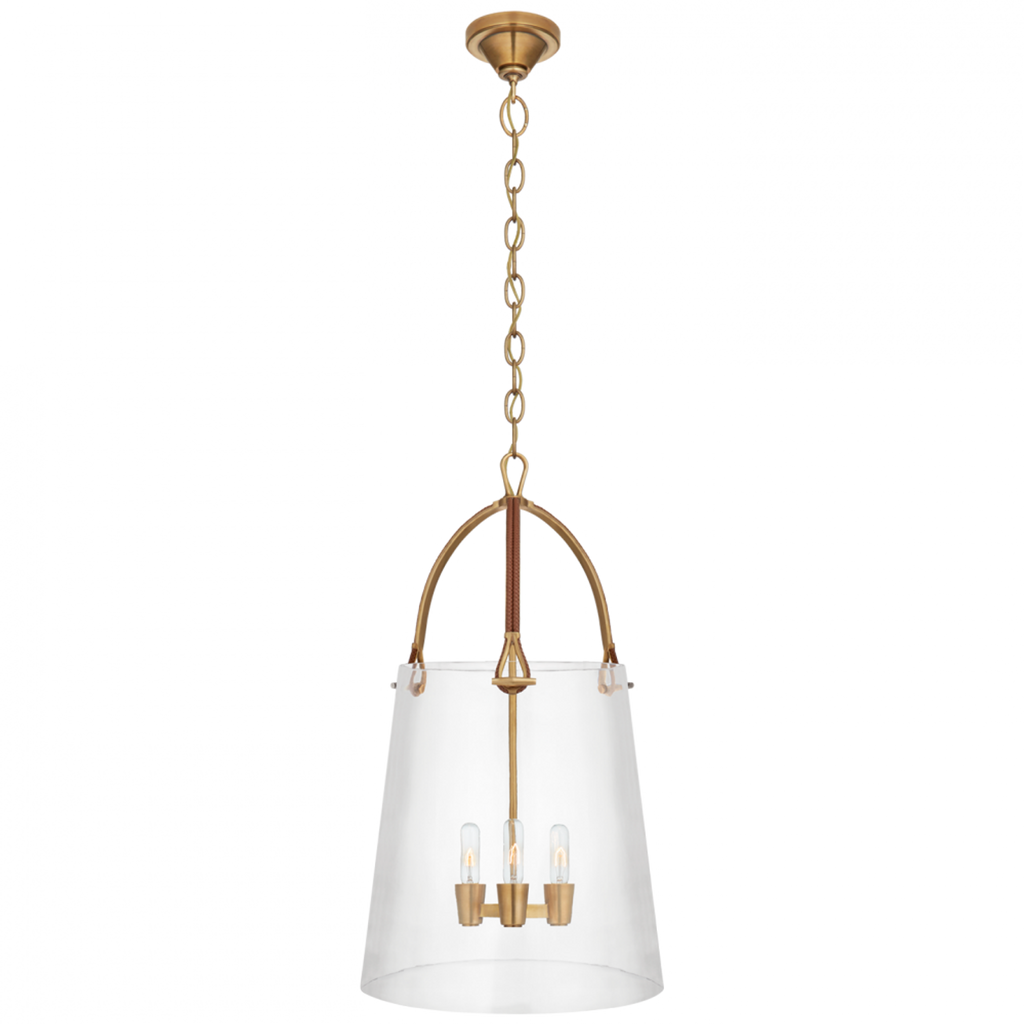 Julian Large Lantern - Natural Brass and Saddle Leather
