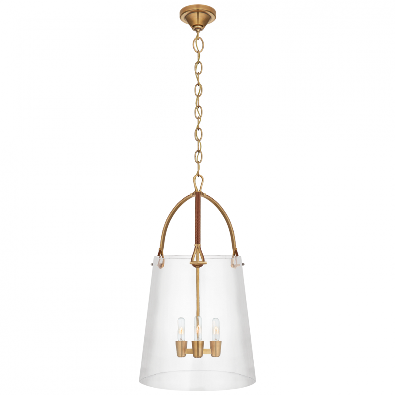 Julian Large Lantern - Polished Nickel and Chocolate Leather