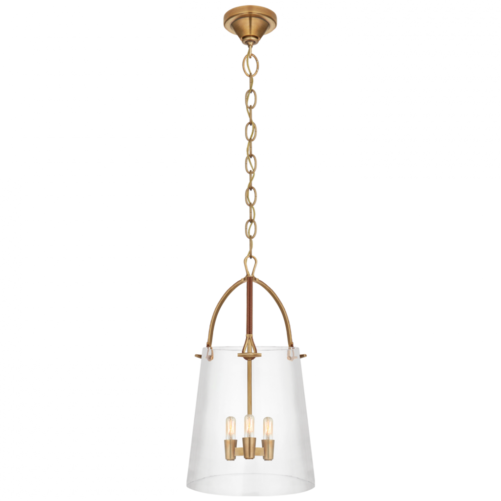 Julian Medium Lantern - Natural Brass and Saddle Leather