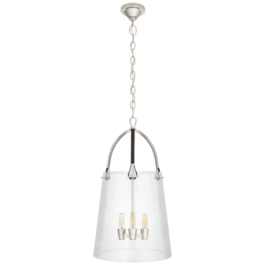 Julian Large Lantern - Polished Nickel and Chocolate Leather