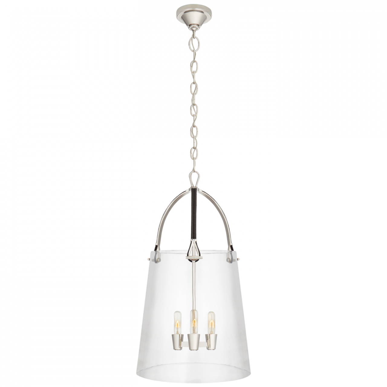 Julian Medium Lantern - Polished Nickel and Chocolate Leather