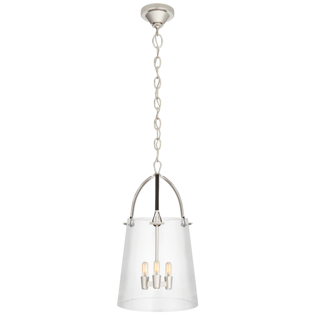 Julian Medium Lantern - Polished Nickel and Chocolate Leather