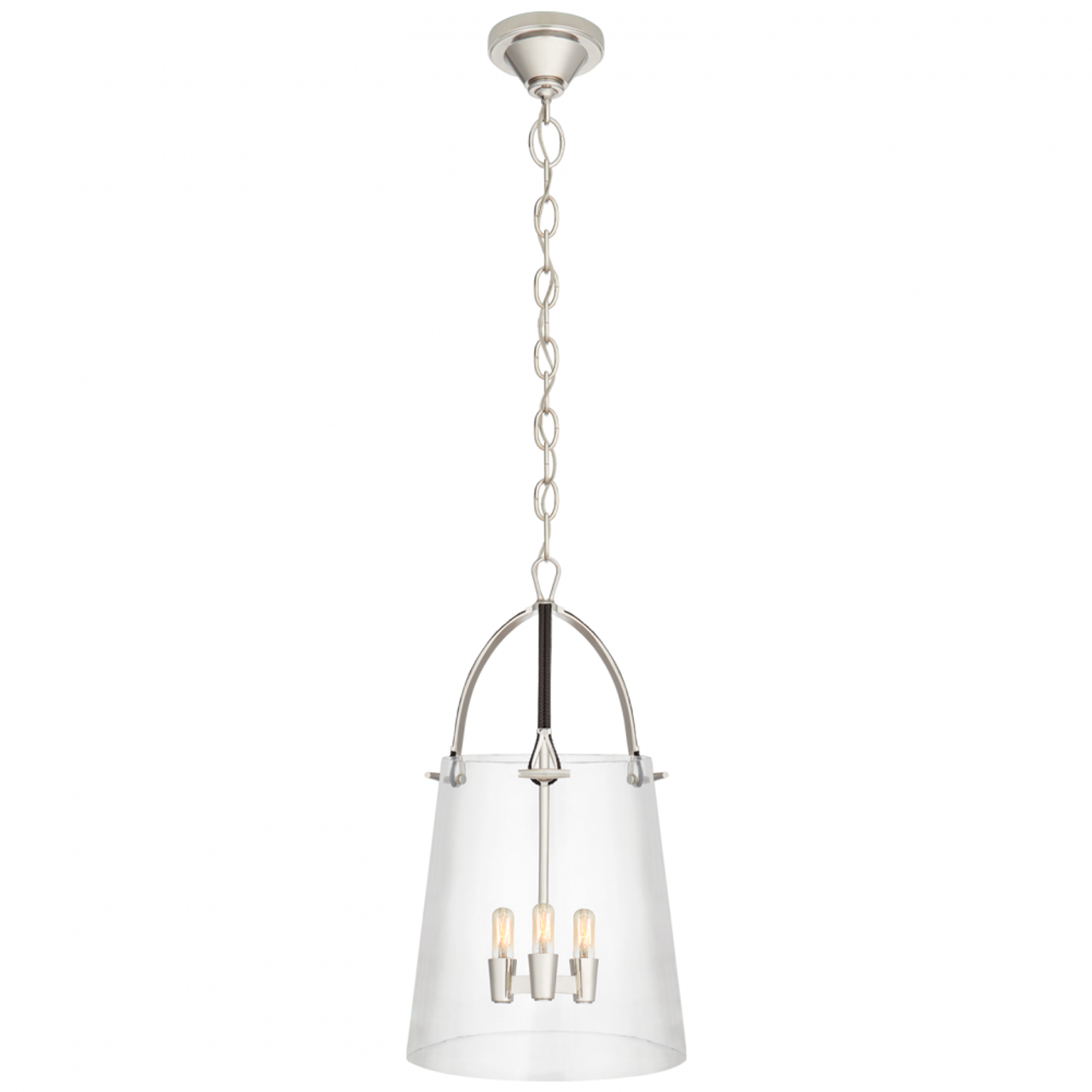 Julian Medium Lantern - Polished Nickel and Chocolate Leather