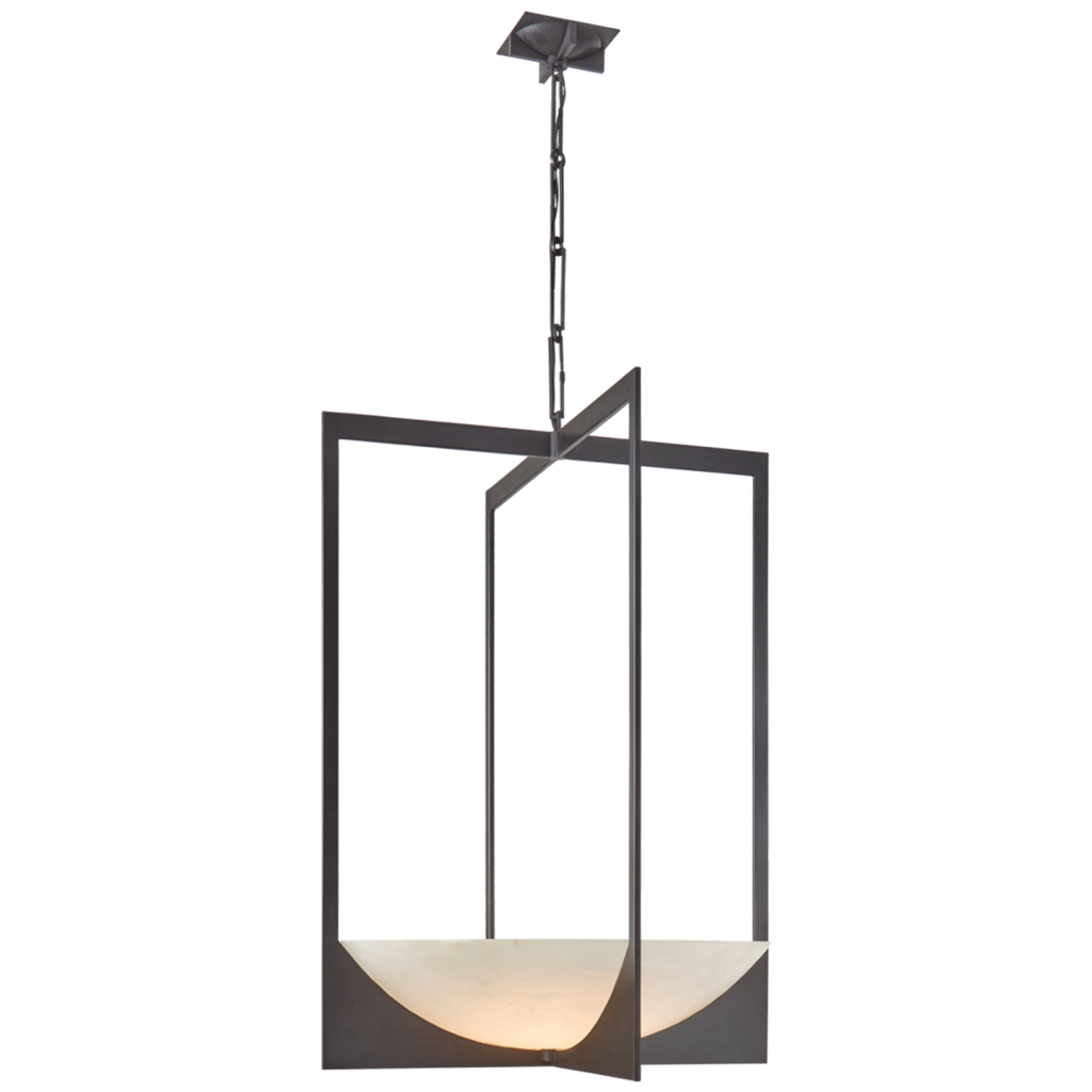 Michaela Small Wide Chandelier - Aged Iron and Alabaster