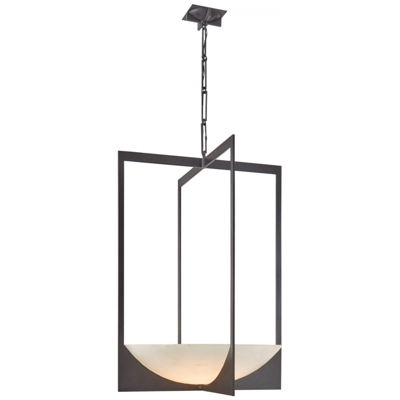 Michaela Small Wide Chandelier - Aged Iron and Alabaster