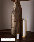 Northport Floor Lantern - Natural Brass and Teak