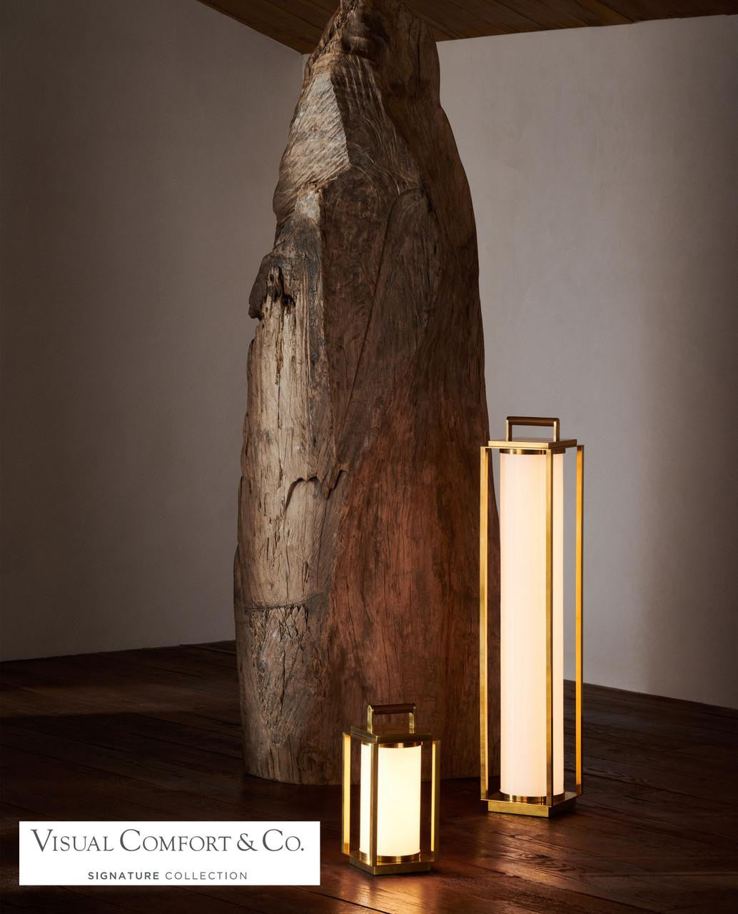 Northport Floor Lantern - Natural Brass and Teak
