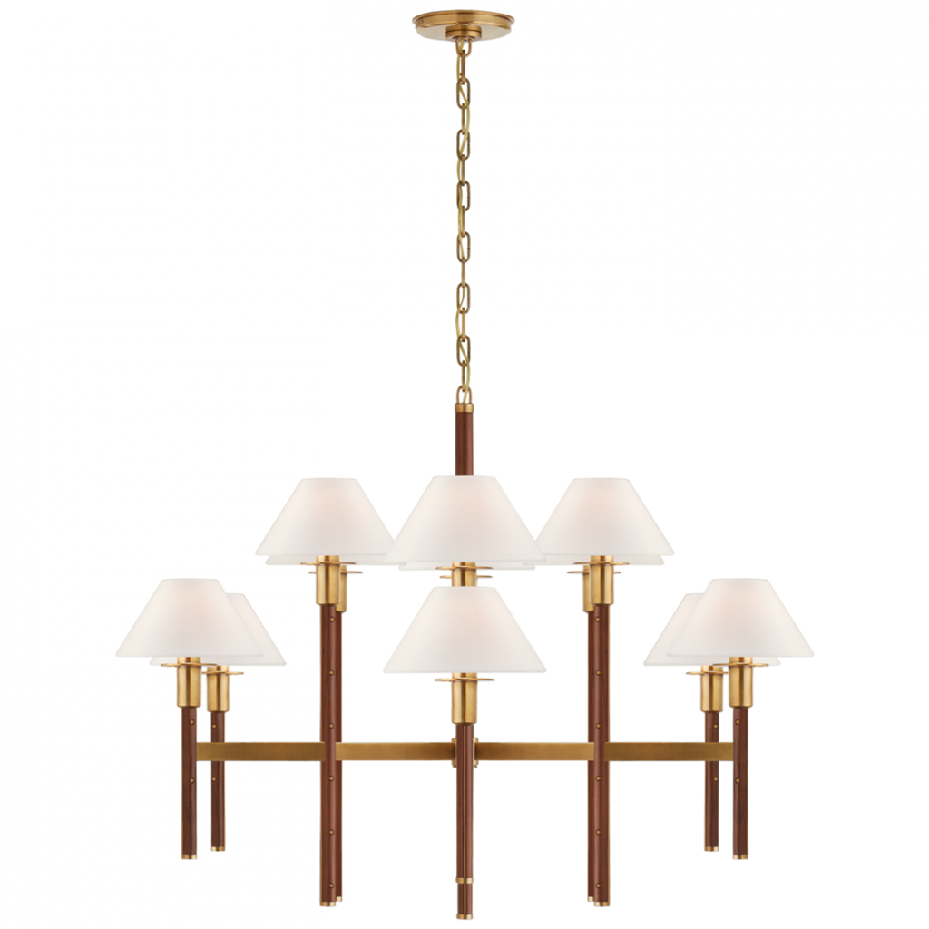 Radford Large Two Tier Chandelier - Natural Brass and Natural Rift Oak