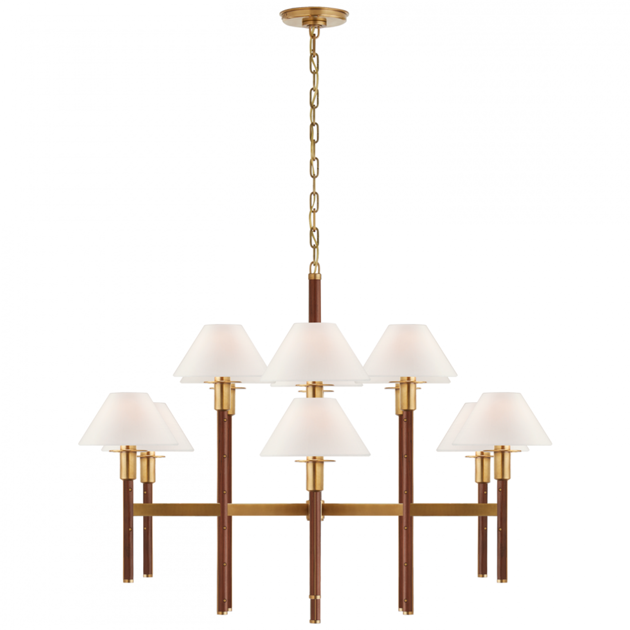 Radford Large Two Tier Chandelier - Natural Brass and Natural Rift Oak